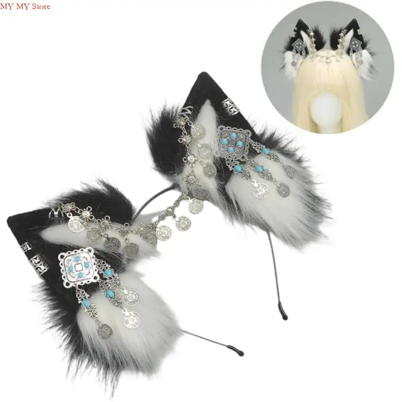 N1HE Soft Plush Wolf คอสเพลย์หูฟังสำหรับการแสดงเวทีการประชุมฮัลโลวีน