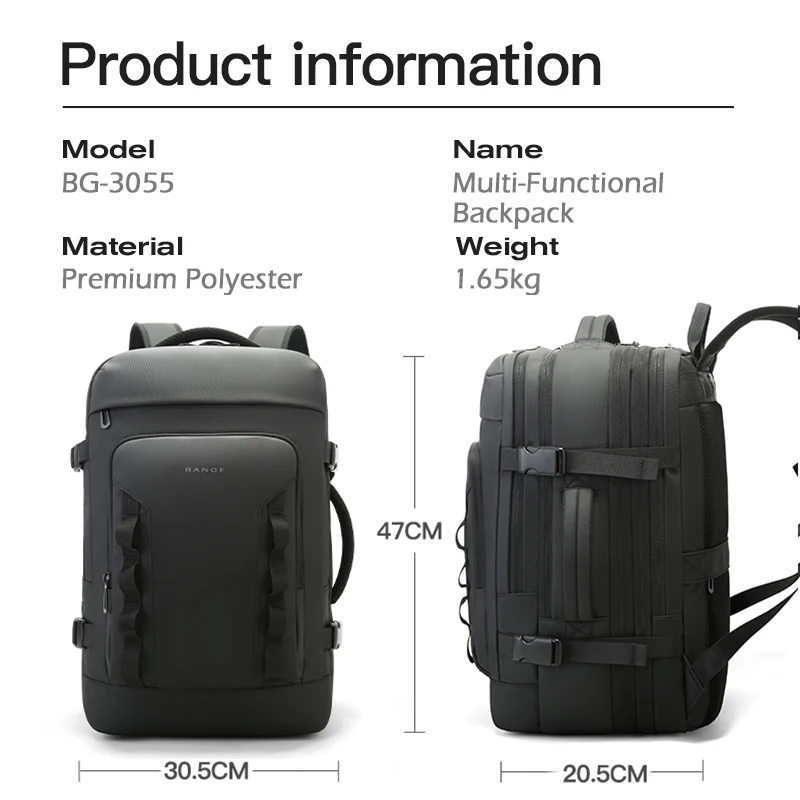 بانج جديد المشي لمسافات طويلة في الهواء الطلق حقيبة السفر الرجال حقيبة الظهر 40L توسيع الأعمال حمل على حقيبة للذكور يناسب 17 بوصة محمول على ظهره