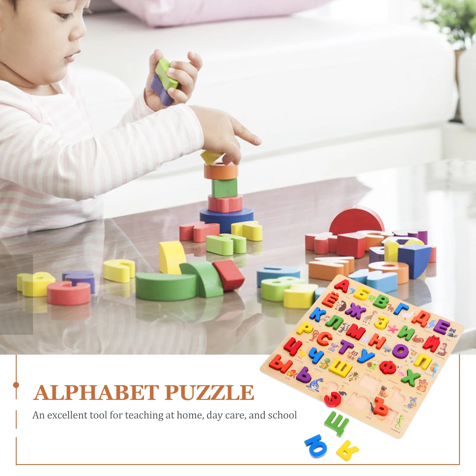 1 Set Holzpuzzle mit russischem Alphabet. Lernen Sie das russische Alphabet-Puzzle für Kleinkinder. Buchstabenpuzzle. Russisches Buchstabenpuzzle