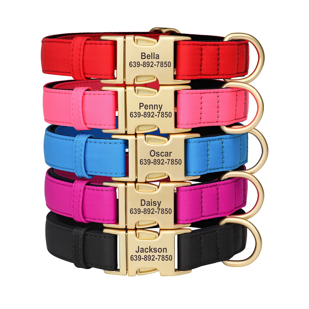 Anti-lost Personalized Dog Collar Waterproof Dogs Buckle Collars Soft Padded ID Necklace for Small Medium Large Dogs 5 Colors