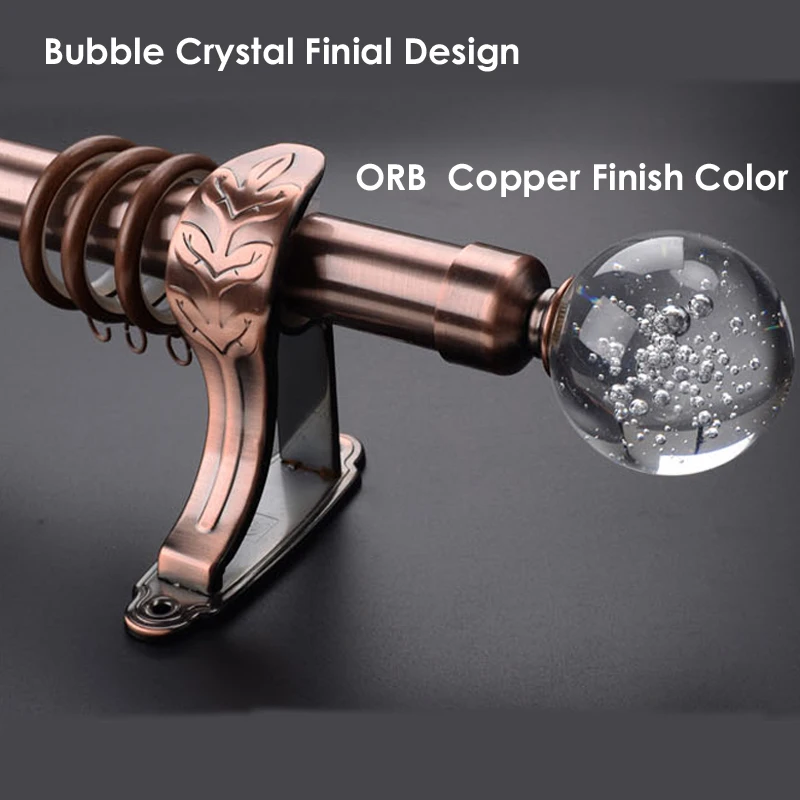 SSD Crystal Metal Ball Finial ORB 28mm 9/8IN Big Dia. Single Curtain Rod Set Metal Brackets Curtain Pole Drapery Hardware