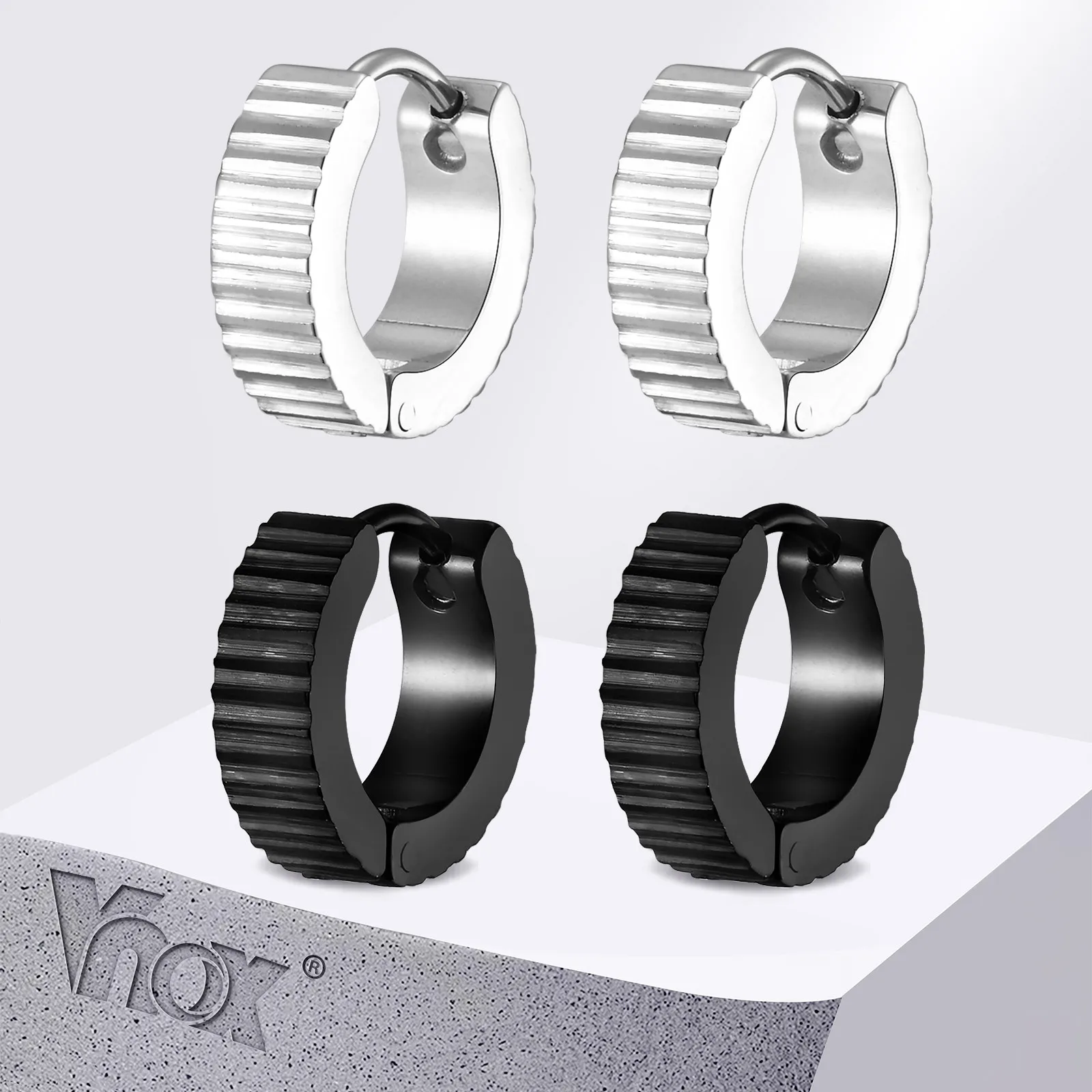 Vnox Anti Allergy Stainless Steel Small Hoop Earrings for Men, Gear Cogs Grooved Textured Huggies Earrings,Piercing Jewelry