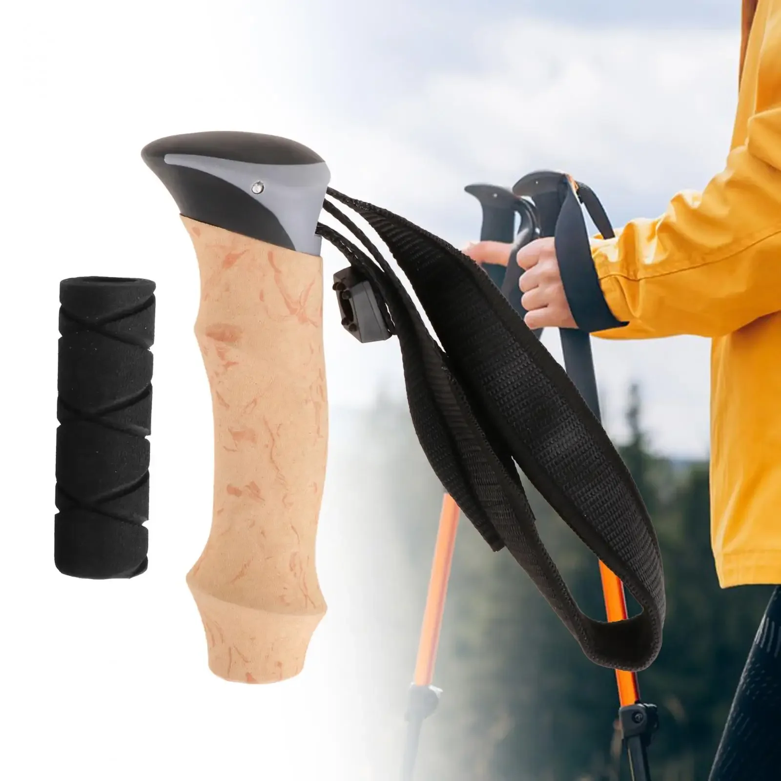 Tongkat Trekking, pegangan tongkat berjalan Portabel Anti Slip