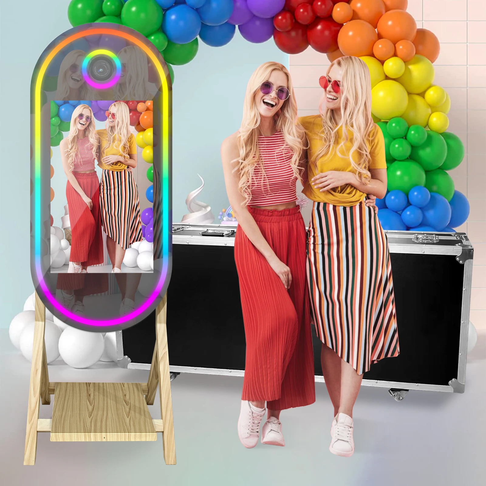 2025 مرآة سحرية كابينة تصوير كاميرا سيلفي خشبية DSLR كابينة تصوير شاشة تعمل باللمس آلة لحفلات الزفاف وأعياد الميلاد