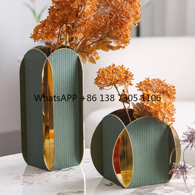

Modern flower ware light luxury metal leather dry vase living room decoration home art jewelry ornament