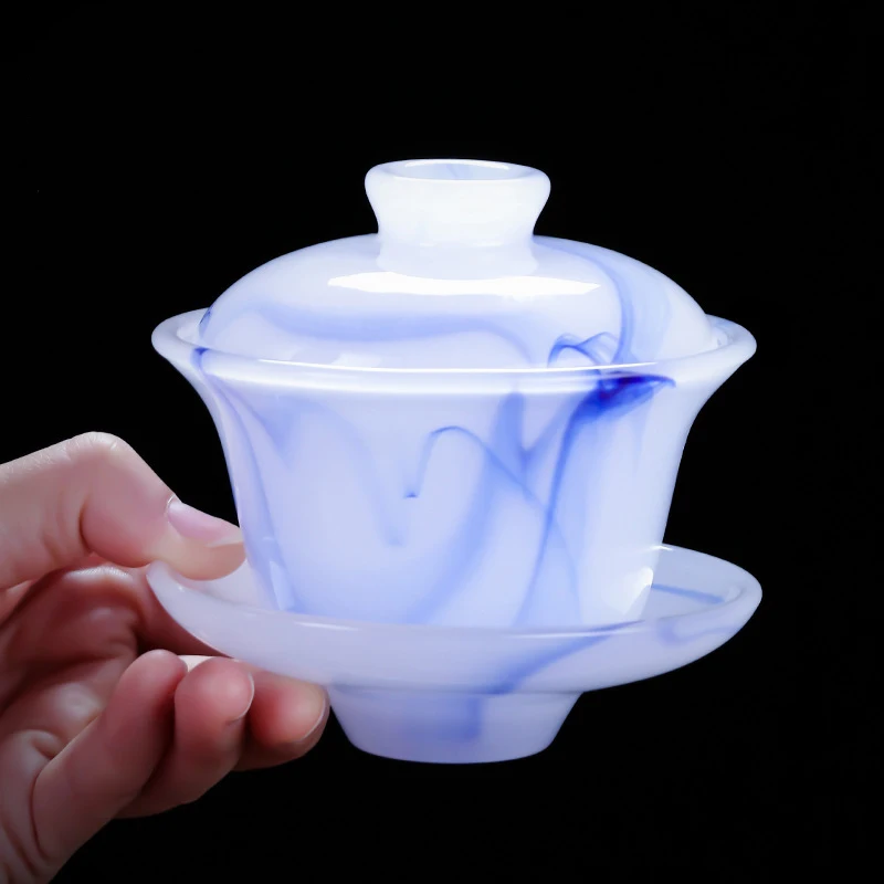 

Chinese Gaiwan Tea Cup Yuan Blue and White Jade Porcelain Cover Bowl Large Glass Cup Tea Set Accessories Nice Gifts