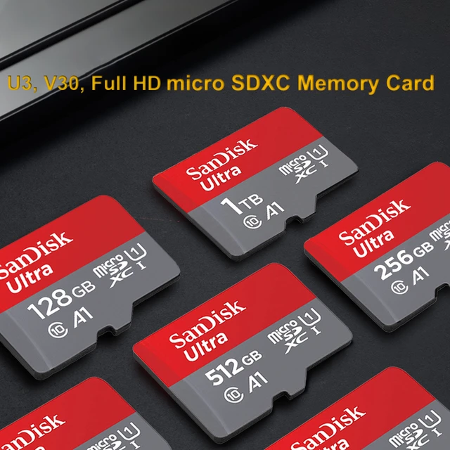 Sandisk-UltraマイクロSDカード,32GB, 64GB, 128GB, 256GB, 512GB,テラバイトGB, 1 A1,クラス10,  U1高速、トランスフラッシュ