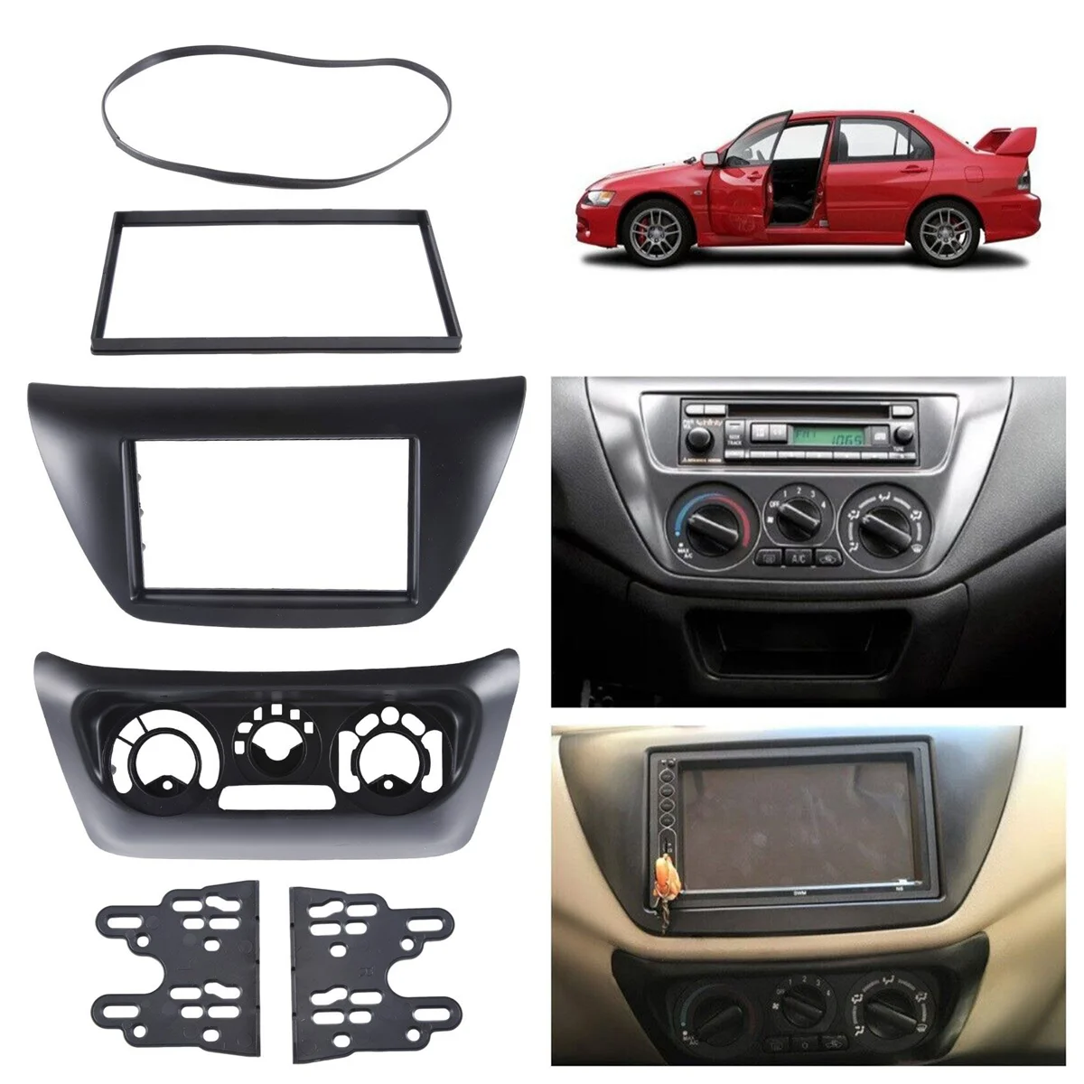 2 Din Car AC Control Panel Frame +Car Radio Fascia Kit for Mitsubishi Lancer IX 2006