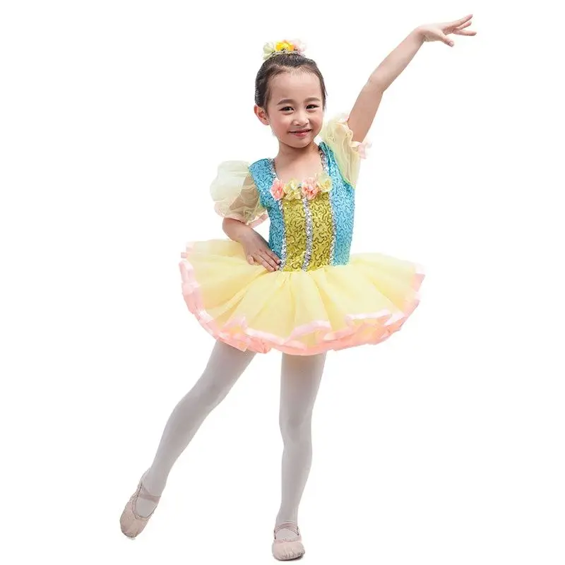 

16014 Short puff sleeve sequin spandex bodice ballet tutu girl stage performance ballet costume ballerina tutu