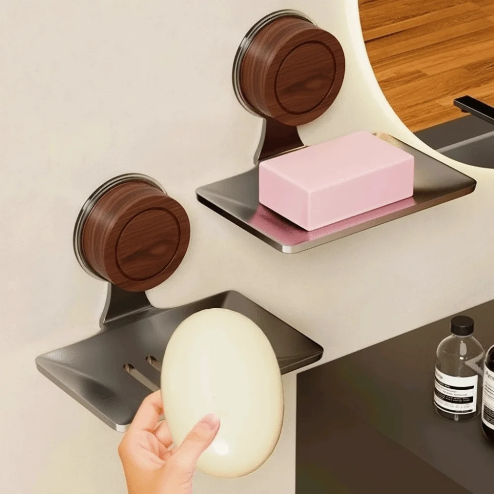 

Multifunctional Wall Mounted Soap Box Self-draining Plastic Base Soap Holder Portable Design Carbon Steel Soap Shelf Home Use