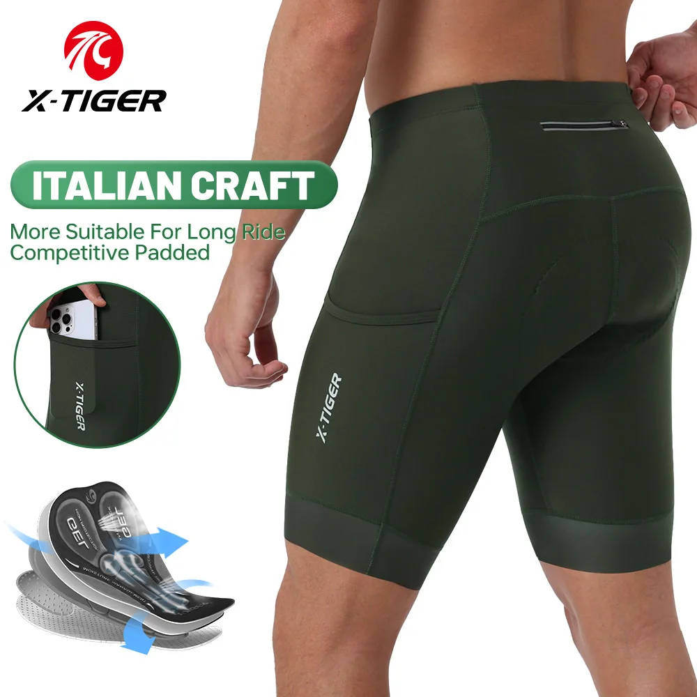 X-TIGER Herren-Radhose mit Gesäßtasche, 5D-Gel-gepolsterte Fahrradhose für Herren, Mountainbike, Rennrad, Reiten, halbe Hose, Strumpfhosen 8