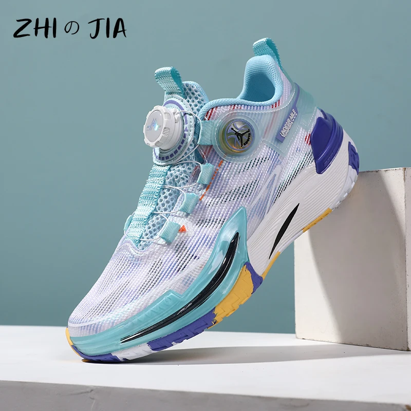 High Quality Summer Children's Single Net Basketball Shoes Teenagers Rotating Buckle Sneaker Boys Fashionable Anti slip Shoes