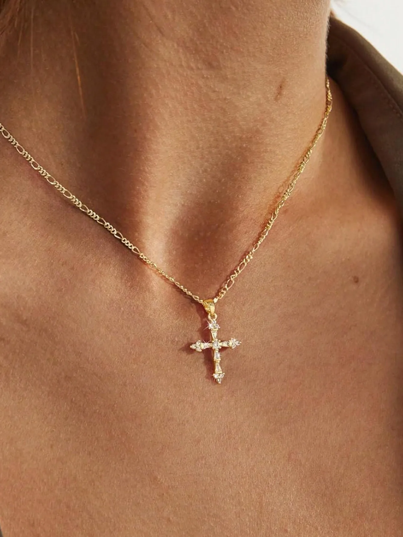 

Dainty Gold Cross Pendant Necklace for Women, Simple Choker Style with Crystal Accents