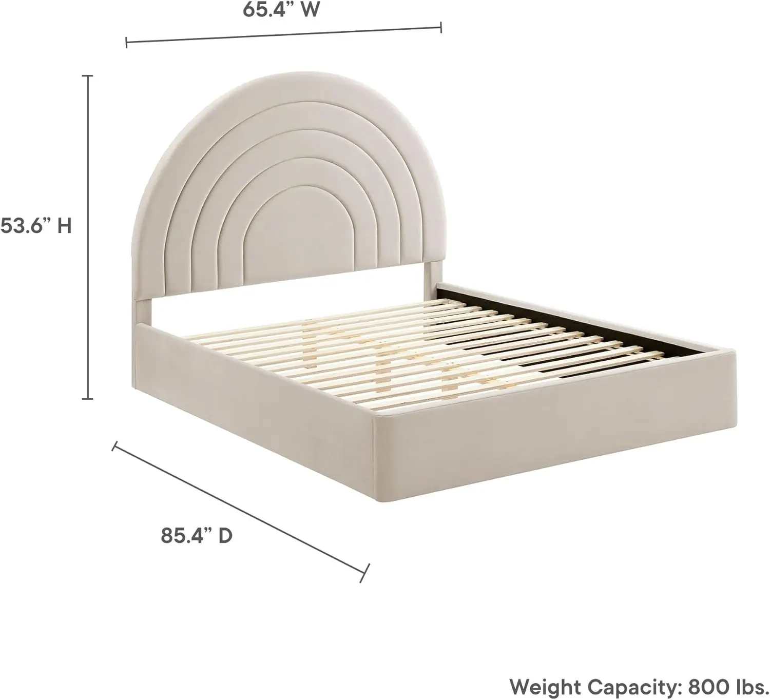 Modway Solana Queen Size Performance Velvet Platform Bed In Almond – Upholstered Bed Frame With Soft Arch Shaped Padded