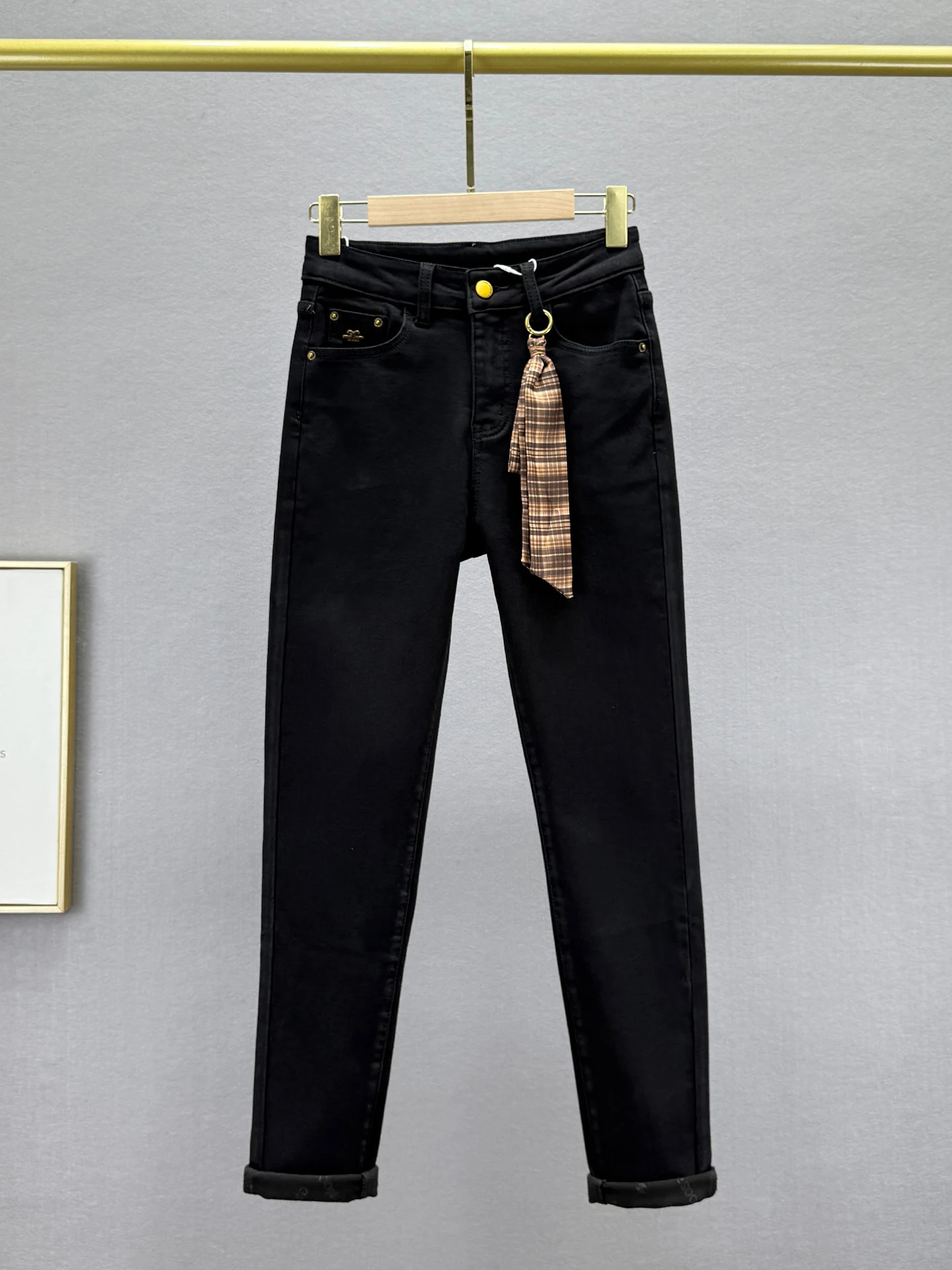 

Fce Lined High Waist Slim Fit Vintage Sle Women's Jeans Bootcut Pencil Pants Warm Cotton Stretch Denim Trousers