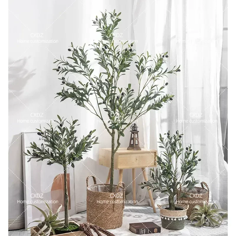 Simulated green plant potted olive tree landing large fake plant ornament indoor home decoration