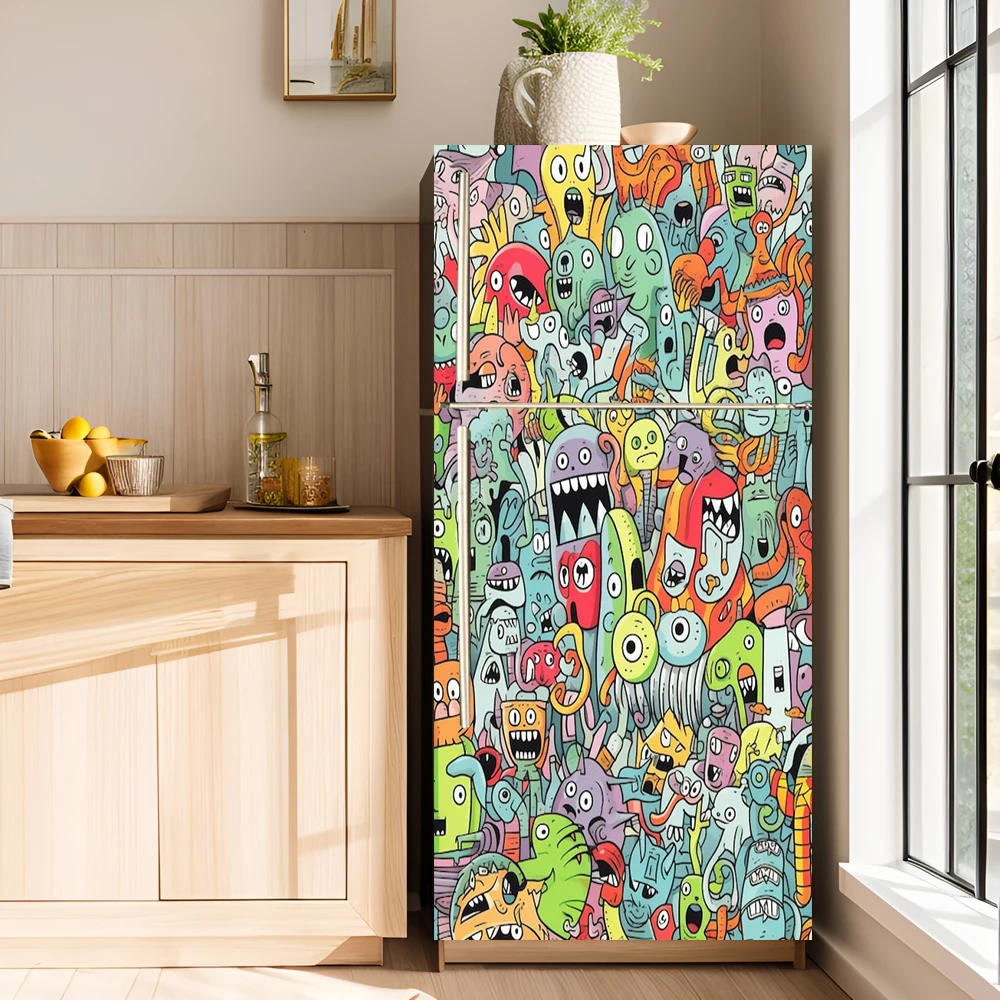 Rock Monster Graffiti Kitchen Refrigerator Wallpaper Sticker for Art Mural Decals Wardrobe Fridge Door Ornamental Stickers