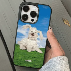 Blue Sky Happy Cute Dog Black Edge Soft Shell Phone Case for IPhone 15 14 13 12 11 Pro Max XR XS 7 8 Shockproof Soft Case Fundas