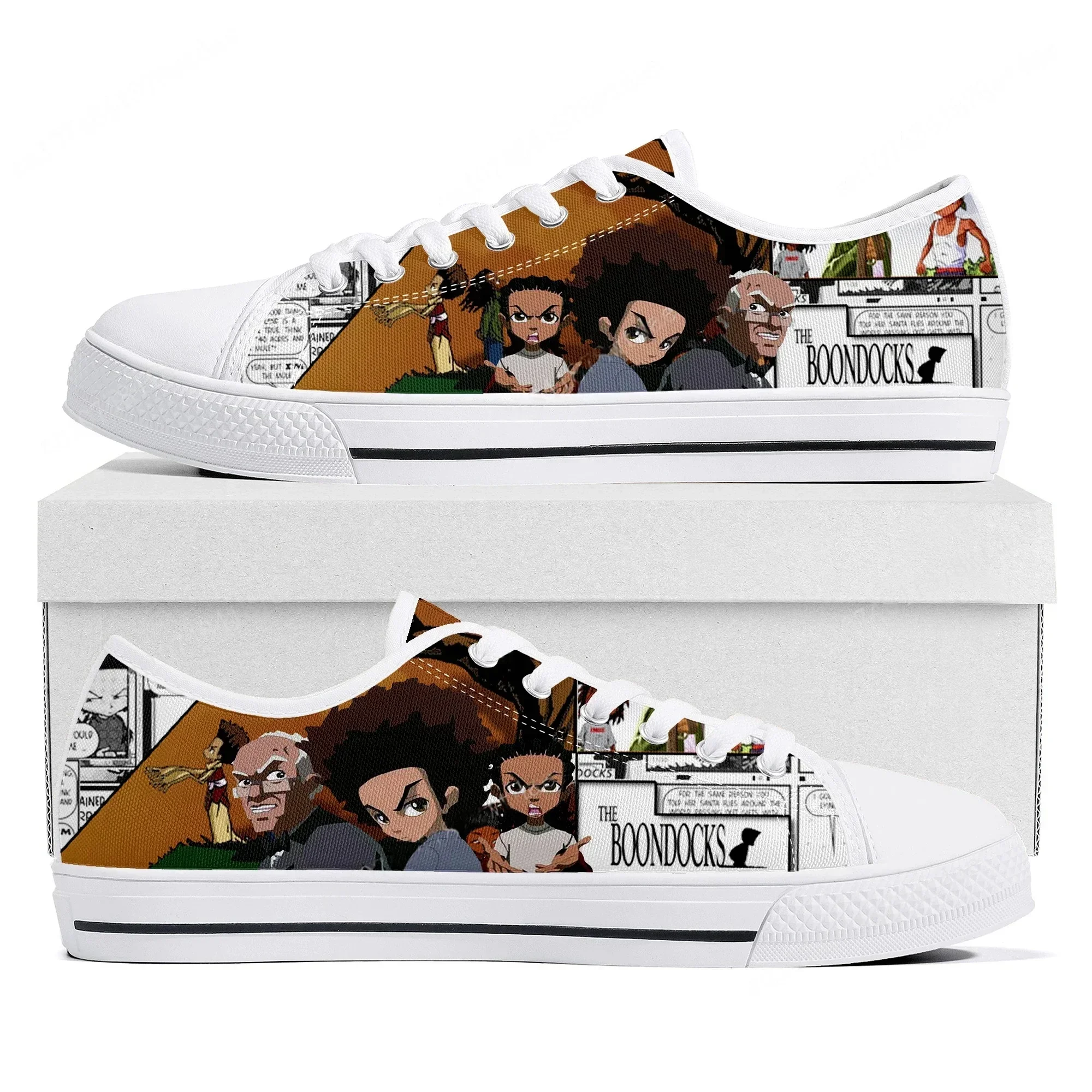

Boondocks Huey Riley Freeman Low Top Sneakers Womens Mens High Quality Canvas Sneaker Couple Manga Custom Made Shoes