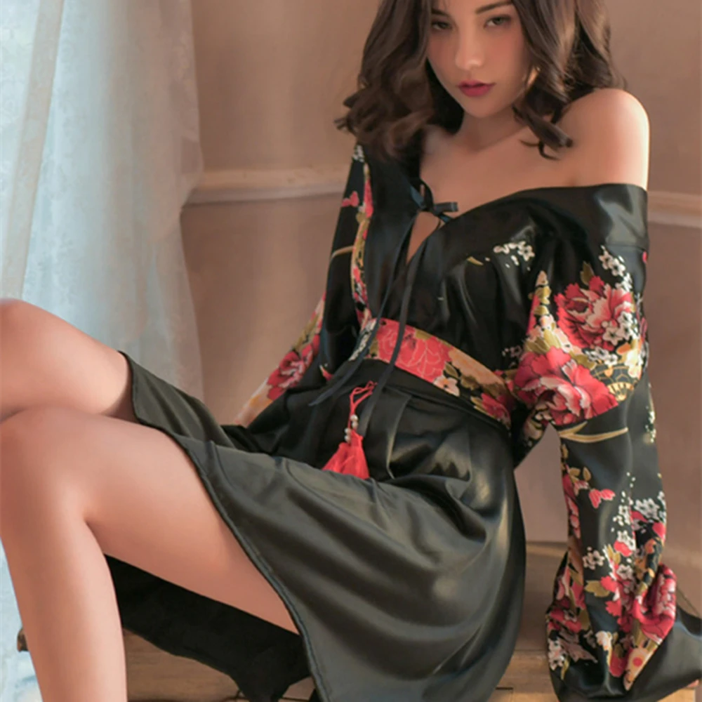 

Sexy Printed Women's Stacked Wide Sleeved Uniform And Kimono Short Fun Lingerie Dress Cosplay Passion And Temptation