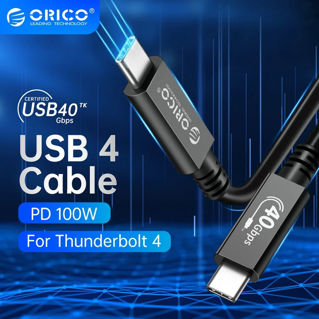 ORICO USB 4 Cable USB-IF Certified USB C Cable HD 8K @60Hz PD100W Fast Charge 40Gbps Data Transfer for Thunderbolt 3 Macbook