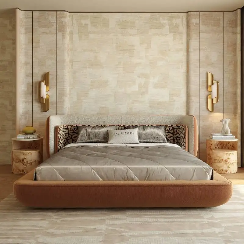 Normal Elegant Double Bed Nordic Brown European Girl Luxury Double Bed Modern Style Lounge Letto Matrimoniale Furniture Home