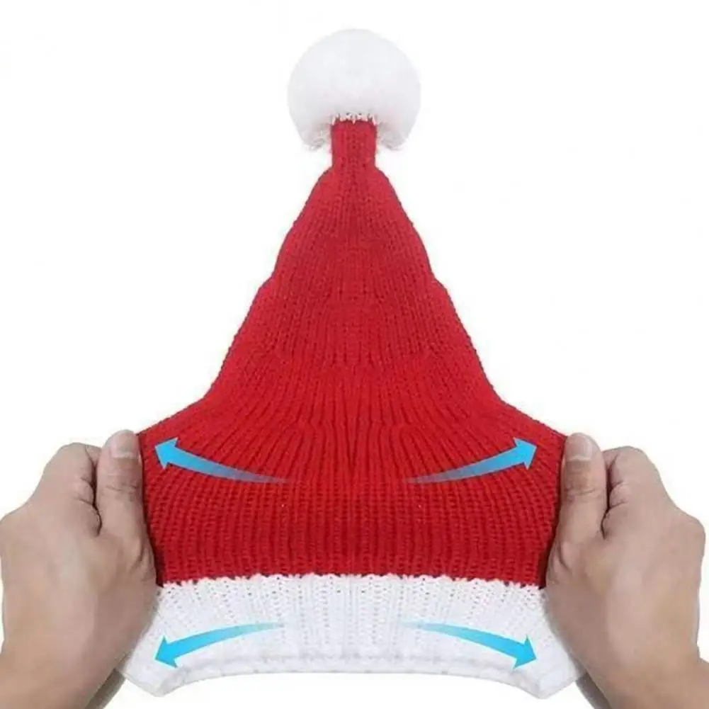 Thick Knit Beanie Festive Unisex Santa Hat for Christmas Party Thick Plush Beanie for Children Adults Contrast Color for Cosplay