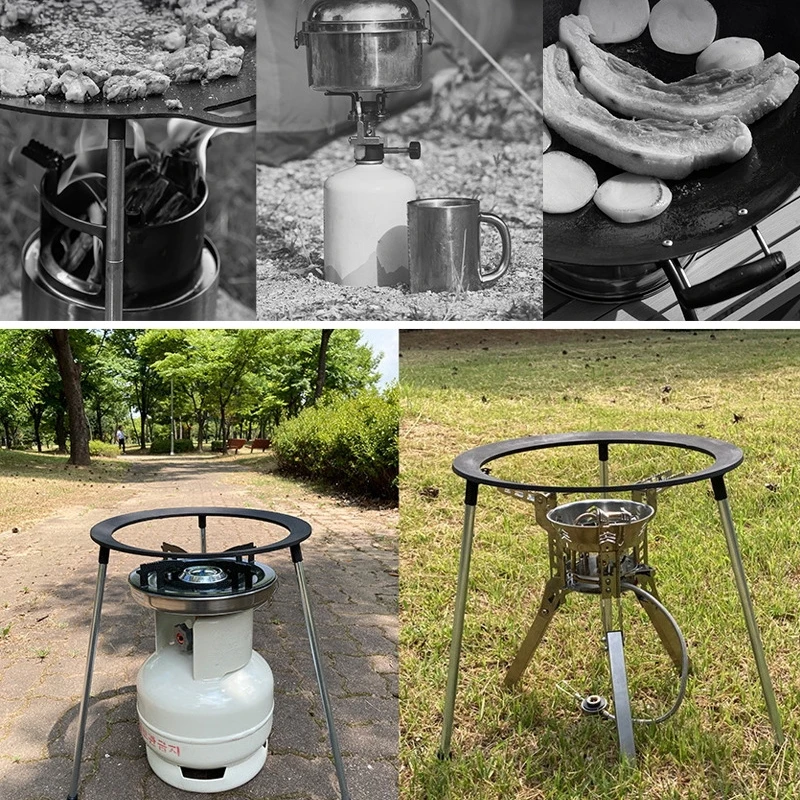 Outdoor Barbecue Tray Bracket Stainless Steel Frying Pan Stand Camping Adjustable Tripod Portable BBQ Grill Pan Holder New