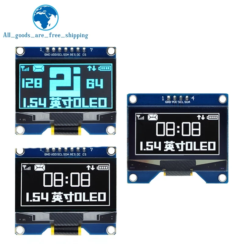 Imagem -06 - Tzt 1.54 Polegada 4pin 7pin Branco Azul Módulo de Tela Oled Ssd1309 Unidade ic Compatível para Ssd1306 Spi Interface 128*64