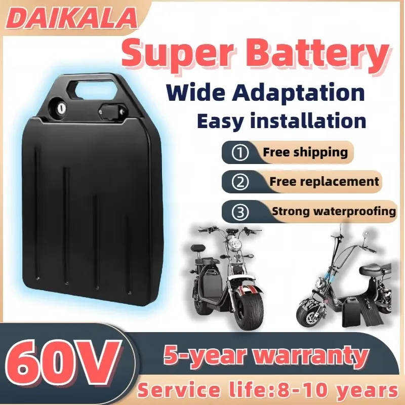 

free shipping Citycoco Electric Scooter Battery 60V 20Ah-100Ah, Suitable for 250W~2500W Harley Motorcycle 18650 Lithium Battery