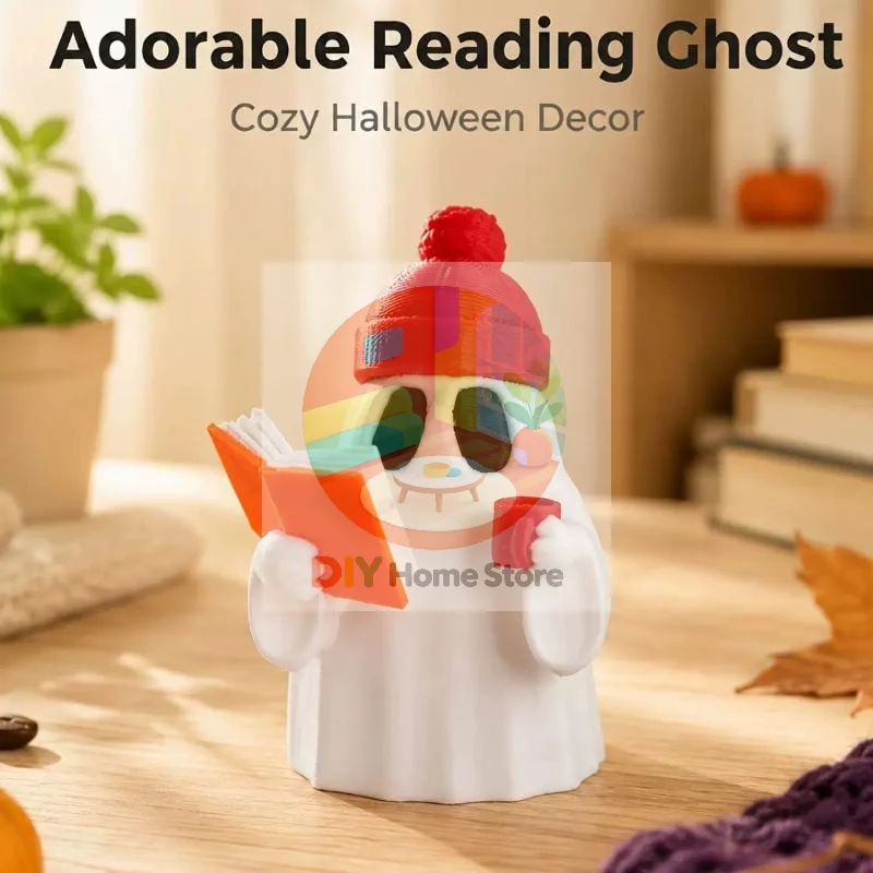 Cute Ghost Reader Figurine Unique Home Decor Ornament for Christmas Living Room Desk Office Shelf Display Gift