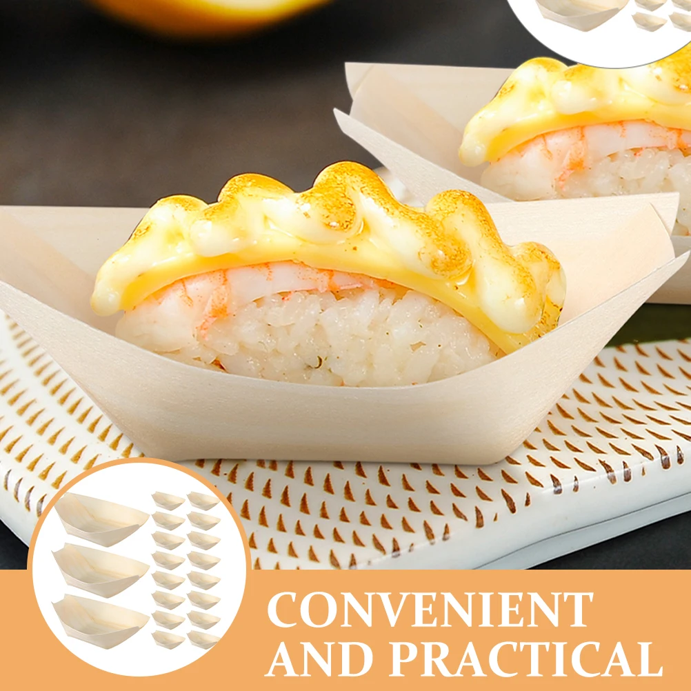 

50 Pcs Boat Shaped Sushi Plates 6 Inch Disposable Wood Pine Bowls Tray Food Boats Wooden Dishes Snack Dessert Platter Kitchen