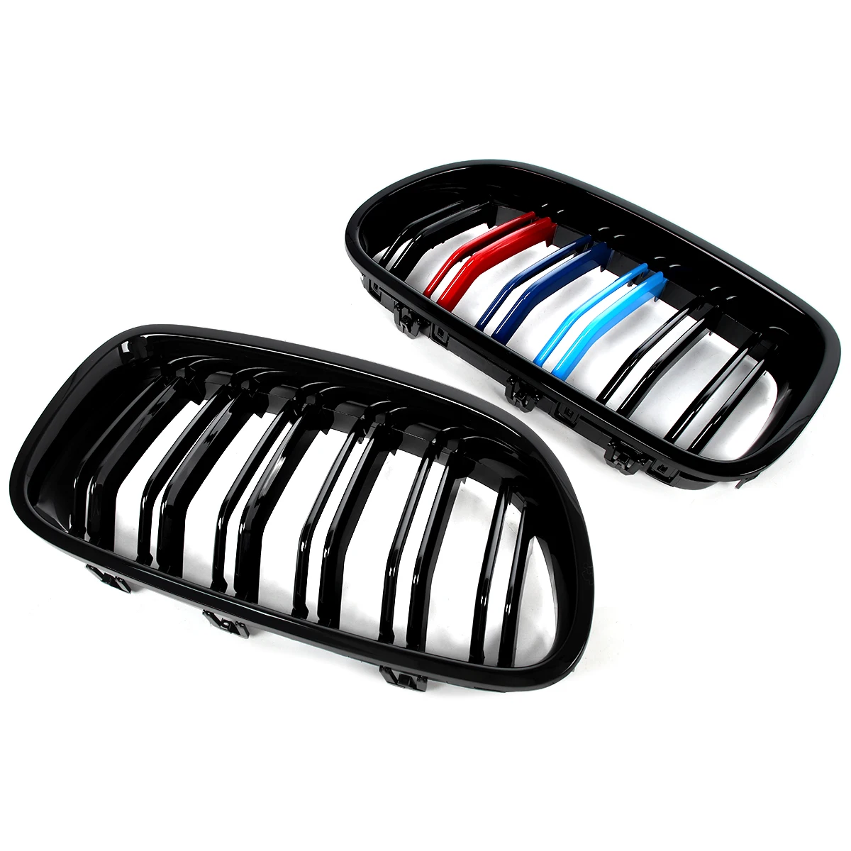 For BMW 5 Series F10 Sedan/M5 F11 Touring 2010-2016 Front Kidney Grille Grill Gloss Black M-Color Dual Slats Racing Grilles