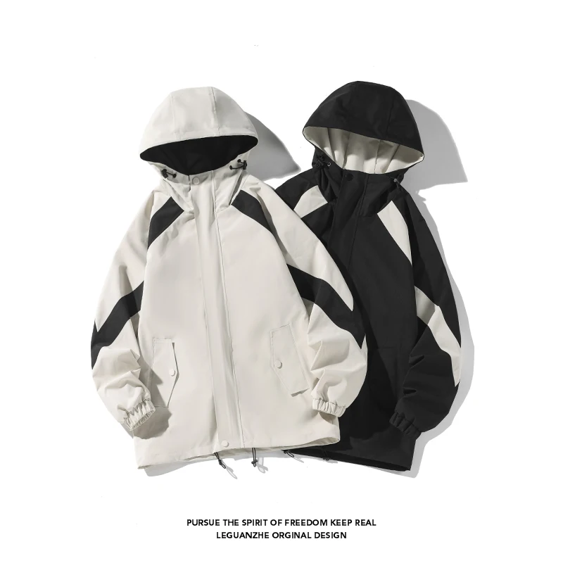 New Color Blocking Splicing Jacket Functional Outdoor Japanese Style Men Women Hooded Windbreaker Unisex Mountaining Clothes