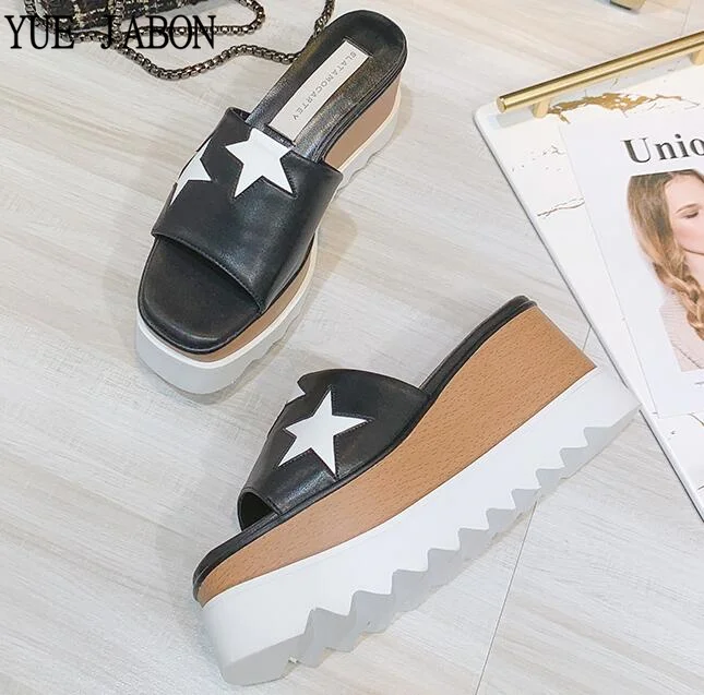 

Slippers Women Sandals Platform Sandals Shoes Women Stars 2024 Summer Sandals Indoor Outdoor Real Leather Beach Shoes Female