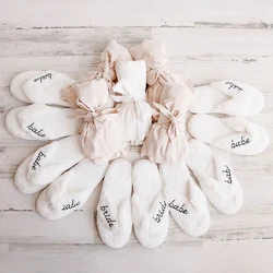 Personalized Bridal Shower Party Bridesmaid Cute Fuzzy Slippers Women Holiday Gifts Christmas Gift Ideas Babe Slippers with Name