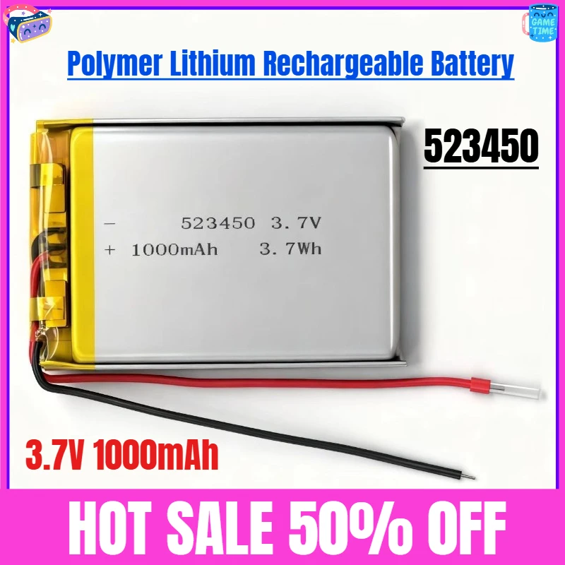 

523450 1000mAh 3.7V Polymer Lithium Rechargeable Battery for GPS Smart Phone DVD MP4 MP5