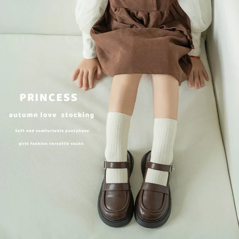 1 Pair Kids Boy Girl Sock Simplicity Beige Coffee Color Calf Sock for Toddler Spring Autumn Soft Cotton Children School Sock