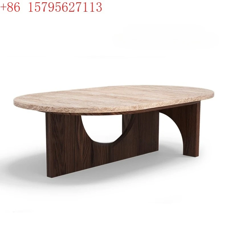 Mesa auxiliar ovalada de mármol italiano ligero y de lujo, para sala de estar, casa, villa creativa, de madera maciza, mesa auxiliar grande y plana.