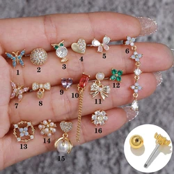 1PC Gold Color Helix Piercing Stud Earrings For Women Conch Flat Ear Lobe Piercing Cartilage Tragus Stainless Steel Body Jewelry
