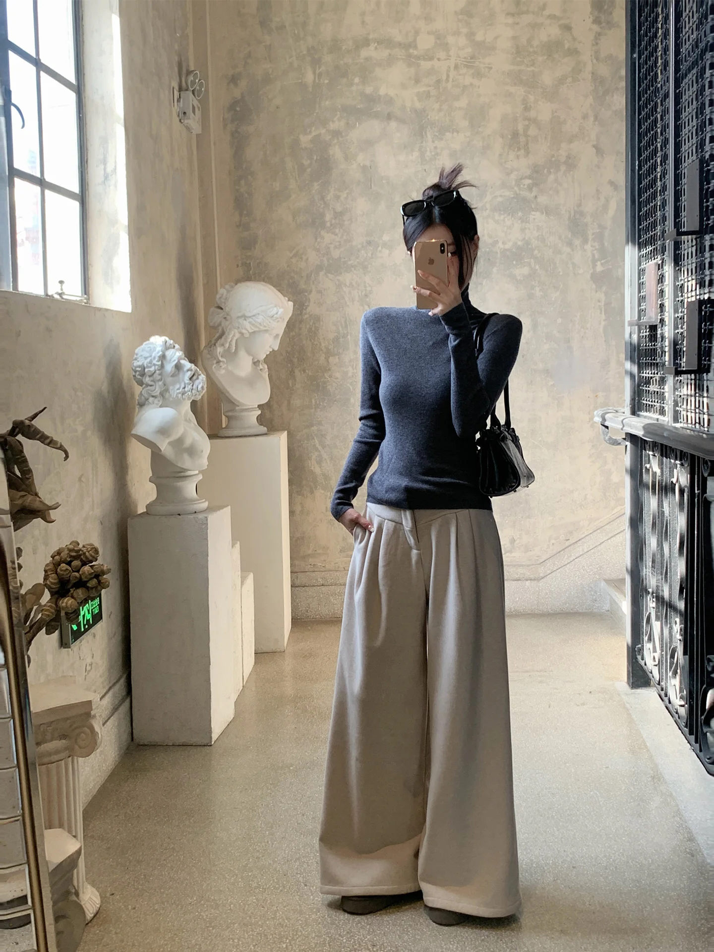 

Шерстяной вязаный топ CCc для женщин: приталенный, с длинным рукавом, стандартной длины, двусторонний, изысканный шерстяной топ