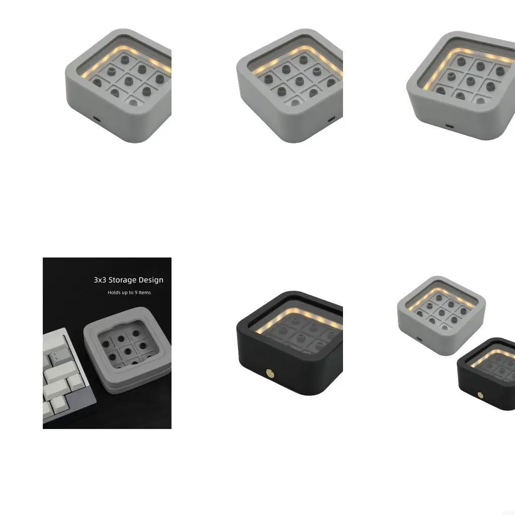 Mechanical Keyboard Keycap Storage Case with Lighted 3 x 3 Layout Display, Viewing Lid, and Top for Collector Desks 896C