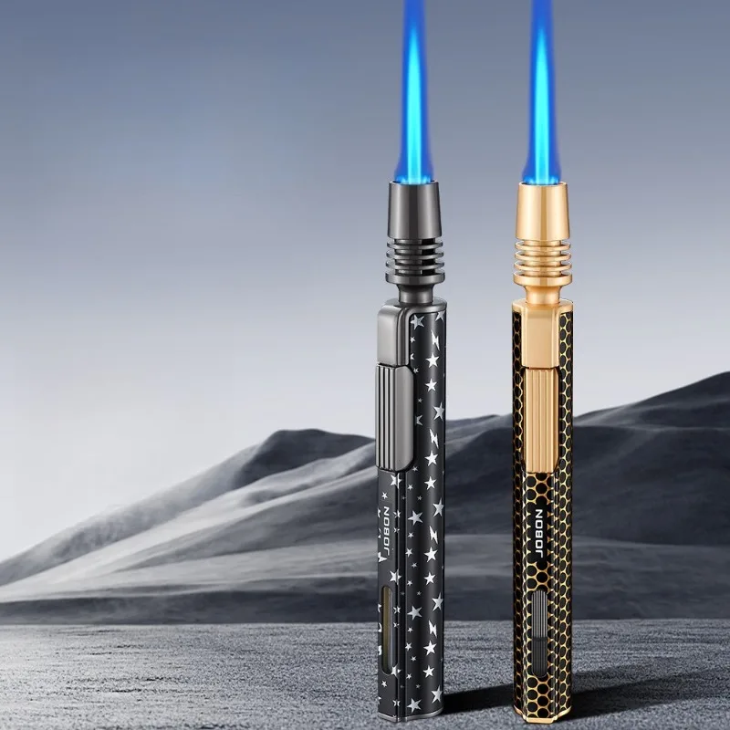 JOBON Firepower Big Flame Windproof Jet Blue Flame Butane Gas Torch Lighter Visible Gas Window Outdoor BBQ Kitchen Cigar Lighter
