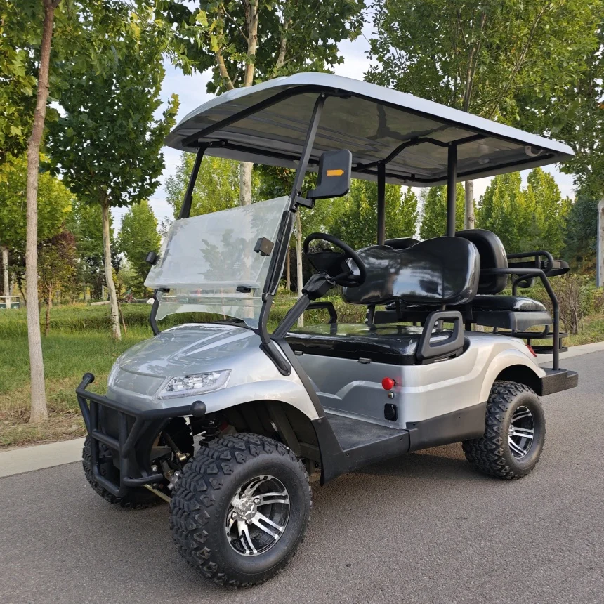 Electric Golf Cart With 2-Point Retractable Safety Harness Folding Windshield Roof Ambient Light 4 Wheelers Cart Adult Cheap