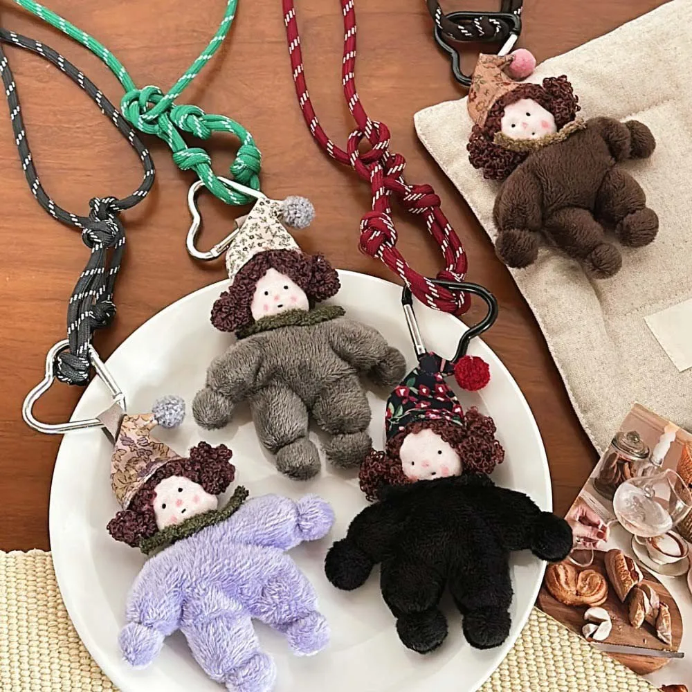 Korean Style Curled Girls Doll Pendant Decoration Car Keyring Plush Curly Hair Doll Keychain Soft Cartoon