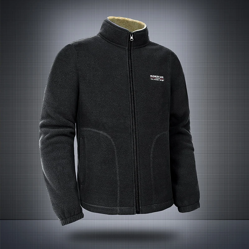 Jaqueta de lã masculina para inverno, gola alta, moletom quente, forro grosso de pelúcia, casaco térmico casual, roupa externa macia para homens