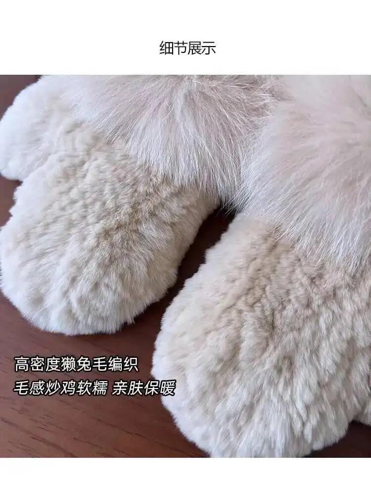 Real Rex Rabbit Fur Gloves For Women Winter Plush Thickened Warm Real Fur Gloves Handmade Knitted Fur Gloves Keep Warm Mittens