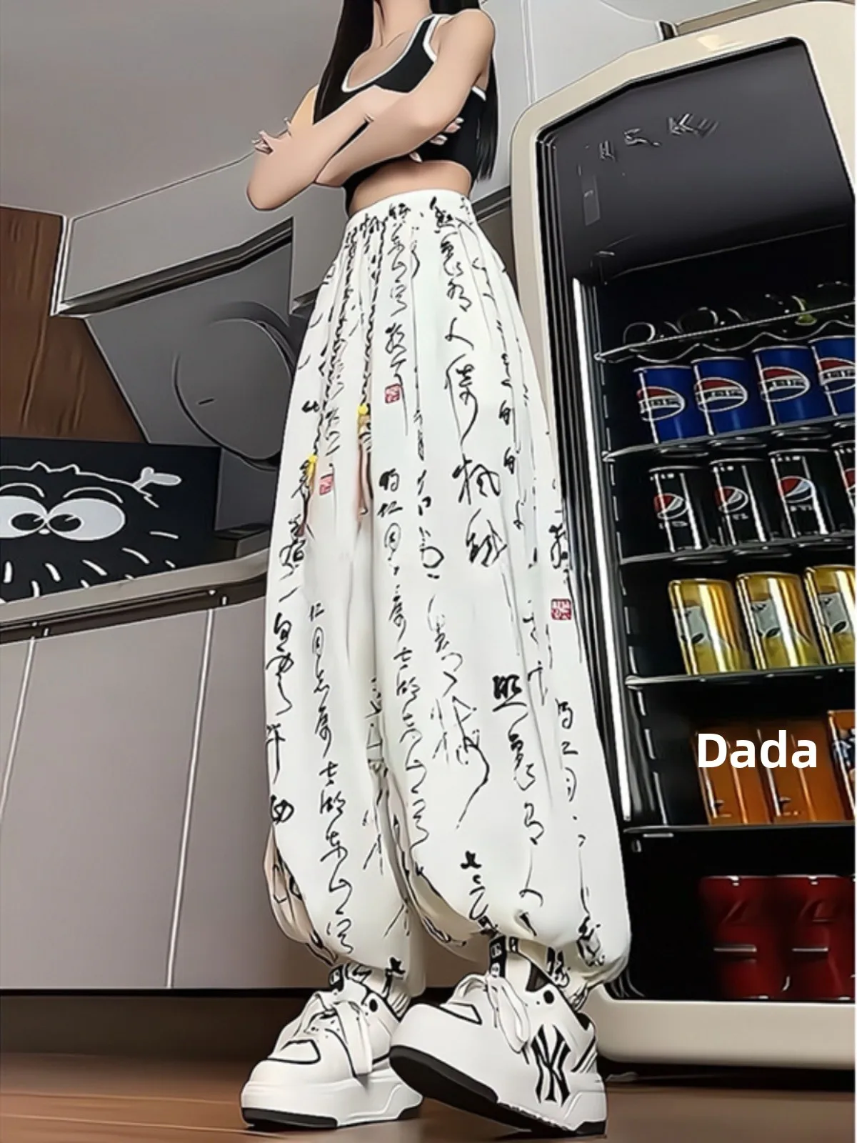 

Новые мужские брюки из ледяного шелка в китайском стиле, осенние, с высокой посадкой, с манжетами, свободные, широкие, в стиле «гарлэн», «морковка»