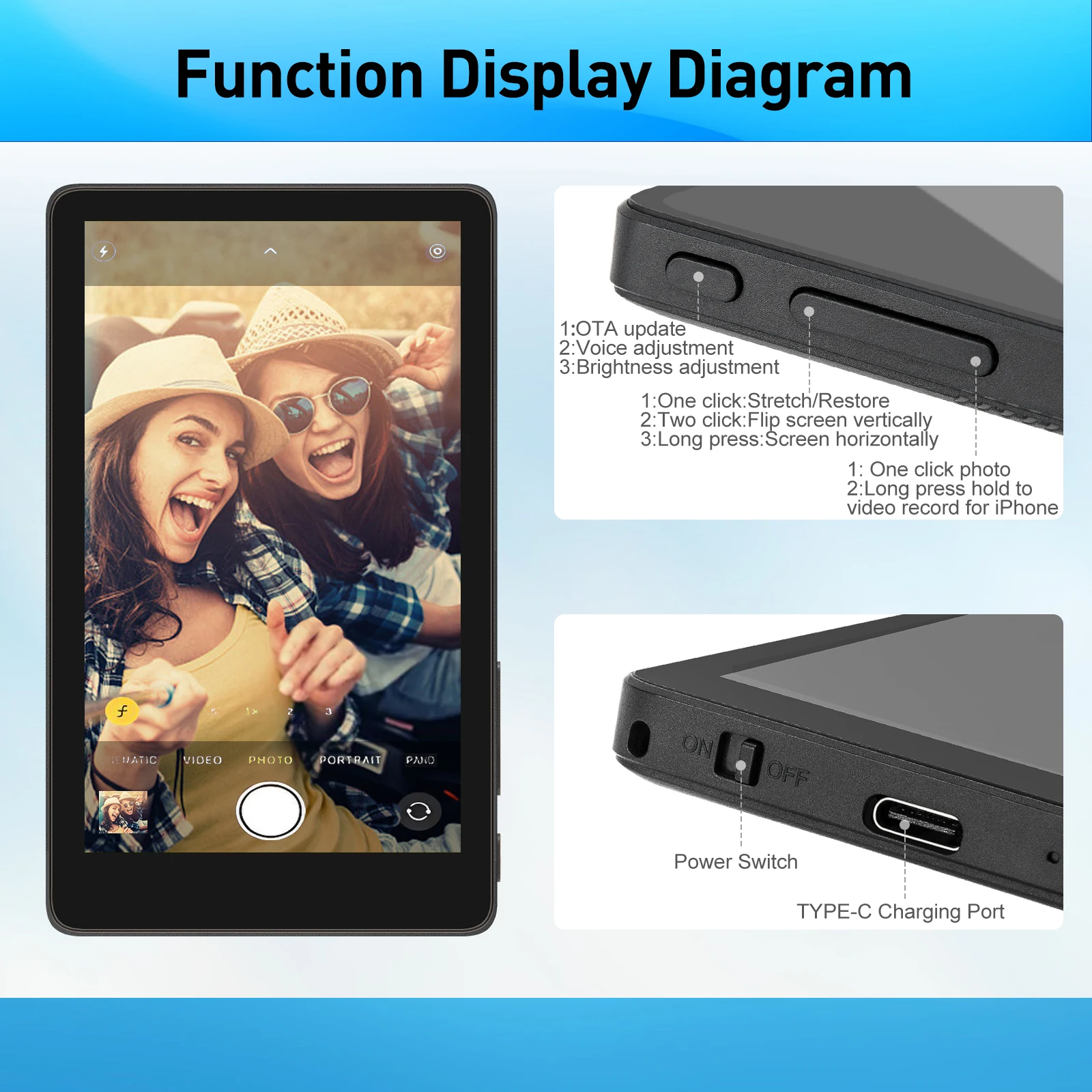 Phone Selfie Monitor Touchscreen Wireless Magnetic Mount Vlog Phone Rear Camera Selfie WiFi Bluetooth Connection for Selfie Live
