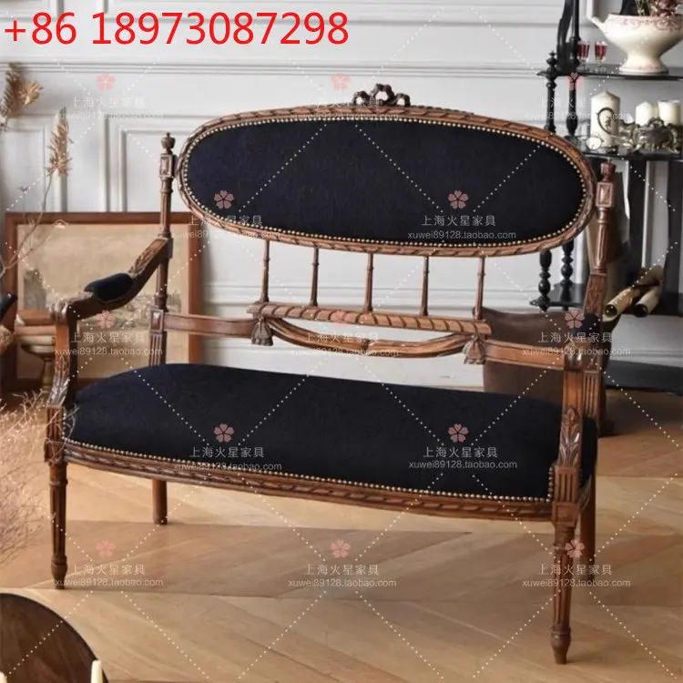 

Французский винтажный резной двойной диван из массива дерева, бархатный домашний диван